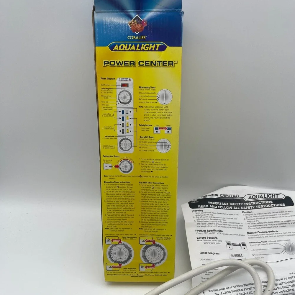 Coralife Aqualight Power Center Dual‎ Day-Night Timer Wave-Maker 15A 1875W 01611